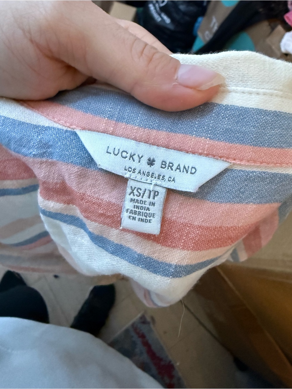 Lucky Brand Multicolor Striped Tie Waist Short Sleeve Top - Picture 3 of 4